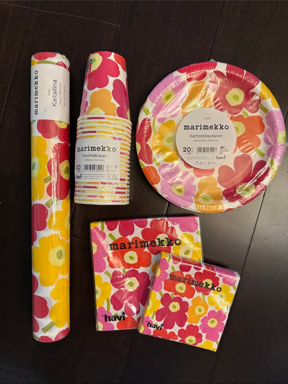 Marimekko Pink Yellow Floral Disposable Party Tableware Set